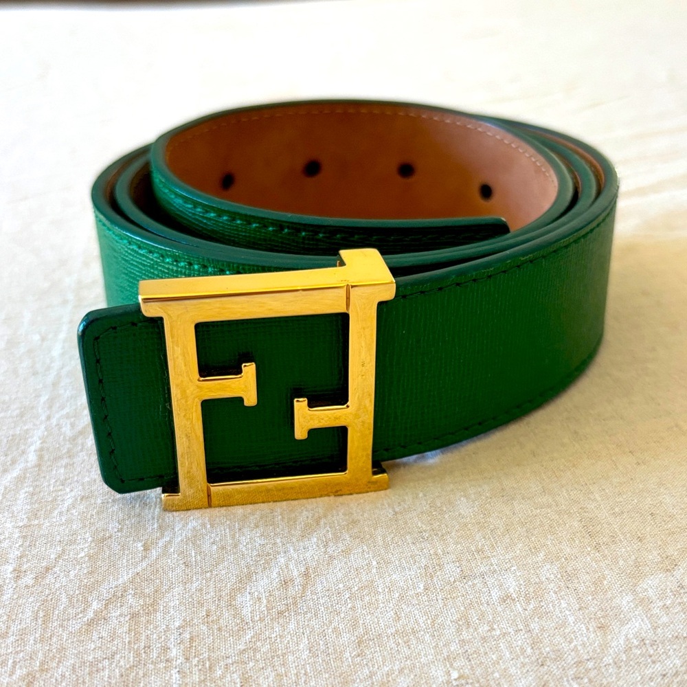 FENDI Green Leather Belt with Gold Hardware
